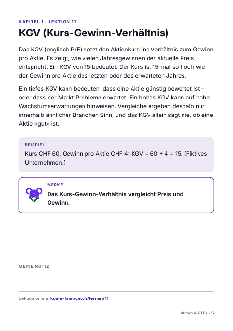 Leseprobe aus Mini-Heft 3: KGV (Kurs-Gewinn-Verhältnis)